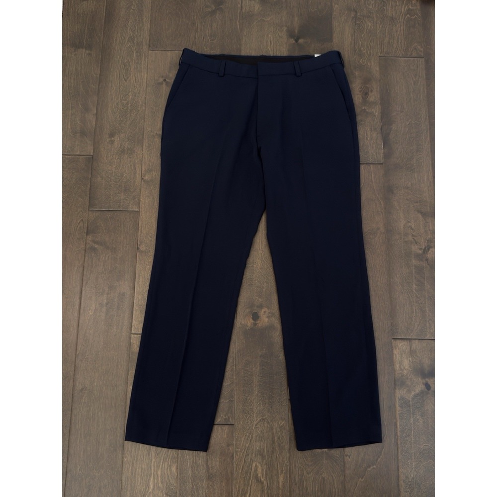 George Performance Navy Blue Dress Pants Flat Front Expandable Waist Size 34X30